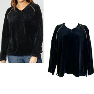 Vintage Catalina 2-pc Black Velour Track Suit Large V-neck Sweatshirt Pants Set